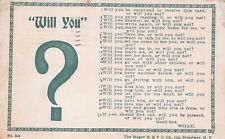 Secret Admirer Valentines Day Card Questions Will You Kiss Hug Vtg Postcard D18 picture