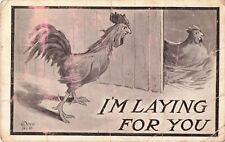 1912 Farm Barn Chicken Rooster Pregnant Hen Laying For You Postcard 5.5