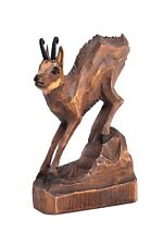 Vintage Chamois Black Forest Goat w Horns Hand Carved Wood Folk Figurine Austria picture