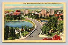 1939 Linen Postcard Los Angeles CA California Wilshire Blvd Westlake Park Aerial picture