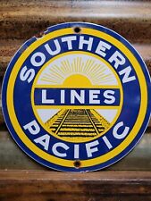 VINTAGE SOUTHERN PACIFIC LINE PORCELAIN SIGN RAILROAD TRAIN STATION RAILWAY SIGN picture