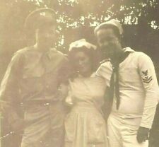 WWII Military Photo Sailor & Soldier Posing w/ Nurse Outside in Philadelphia  picture