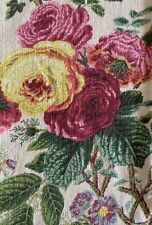 Vtg Heavy Linen Floral Fabric W44”xL65” Exquisite Red & Yellow Roses — 4 PIECES picture