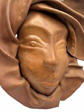 Vintage Leather Face Mask Chestnut Leather Molded Sculpture Wall Art Decor picture