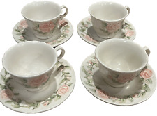 Vintage Shabby Chic Vernonware by Metlox Rose Pink Cup & Saucer Set of 4 picture