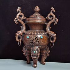 Chinese Rare Old red copper handmade double Dragon incense burner  picture
