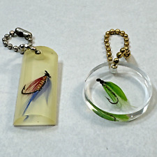 Vintage Lot of 2 Lucite FLY FISHING LURE CHAIN BALL KEYCHAINS 1960 - 1970 picture