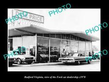 OLD LARGE HISTORIC PHOTO OF RADFORD VIRGINIA THE FORD CAR DEALERSHIP c1970 picture
