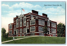c1910 High School Building Entrance Waterville ME Whitefield ME Postcard picture