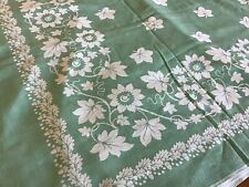 Vintage Cotton Tablecloth Green & White Maple Leaves With Ivy 58”x59” Gorgeous picture