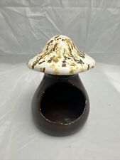 Vintage Hand Painted 1980 Mushroom Splatter Paint Candle Holder Brown Green picture