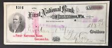 Antique 1888 Check  The First National Bank Fort Atkinson, Wisconsin picture