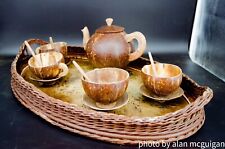 Wooden Handmade Coconut Shell  Tea Cup Set With Teapot And Saucers picture
