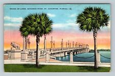St. Augustine, Florida, BRIDGE LIONS, MATANZAS RIVER, c1937 Vintage Postcard picture