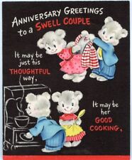 Vtg Hallmark Anniversary Greeting Card Young Good Looking Bear Couple Used 1960s picture