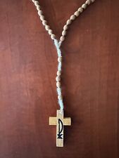 VTG Natural Wood Rosary Beads Cross St Francis of Assisi Italy 7 Decades picture