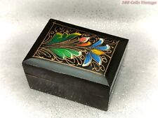Black and Colourful Floral Wooden-Vintage Trinket/Pill Box-7cm picture