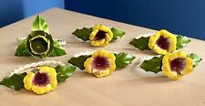 Vintage Set of 6 Chippy Italian Tole Metal Yellow & Purple Pansies Napkin Rings picture