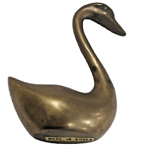 VTG Small Brass Swan Duck Goose Figurine Lake Bird Swim Mid Century Modern Korea picture