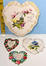 4 Antique Greetings Sweetheart Embossed Victorian Heart Shape Valentine Cards picture