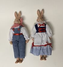 Vintage Ceramic Bunny Farmer Rabbit Dolls New Condition picture