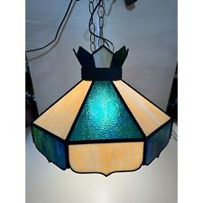 Vintage 1970's MCM Stain Glass Hanging Octagon Shaped Bar Ceiling Light picture