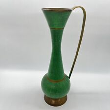 Brass Gold Teal Turquoise Jade Vintage Vase #186 picture