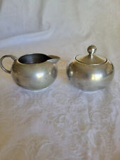 ROYAL HOLLAND PEWTER Vintage Made in Holland K.M.D.  Cream & Sugar with Lid picture