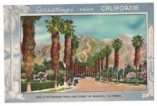 Greetings From California c1940's Palm Lined Street in Pasadena, mountain picture