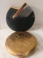 Vintage 1950s Majestic Inc Gold Tone Powder Compact EMPTY Compact W/comb  Case picture