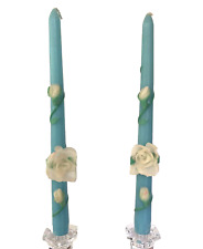 Vtg Fancy Taper Candles 3D Raised Flowers Blue Green Japan 1 HAS DAMAGE picture