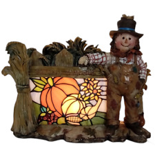 Vintage Harvest Welcome Stained Glass Light Up Sign Lamp Fall Scarecrow READ picture