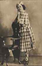 Wild Absurd Plaid Dress Matching Hat Argyle Socks Scottish? Fashion Woman RP picture