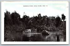 Eagle River Wisconsin~Deerskin River From Rocks B&W~Vintage Linen Postcard picture