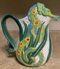 Majolica Seahorse Pitcher Diane Art Ware ‘Come Dream with Me' 2005 Hand Painted picture