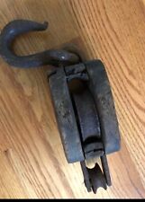 Antique Metal and Wood Block One Rope Farm Portable Pully picture