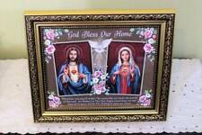 Sacred Heart Jesus Immaculate Heart Mary Picture 12x10 God Bless our Home Plaque picture