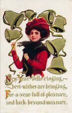 NEW YEAR - New Year Bells Ringing Best Wishes Are Bringing Postcard - 1912 picture