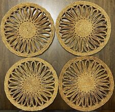 Vintage Wicker Straw Hot Pad Trivets Natural Woven Rattan - Set of 4 picture