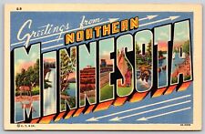 Postcard Greetings from Northern Minnesota large letter linen O124 picture