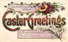 Easter Greetings Floral Jesus Christ is Risen Embossed Vintage Postcard picture