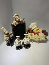 VTG 90's Italian Chef Figurine Lot Of 5 Menu Board Ceramic Kitchen Restaurant picture