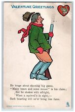 1907 Valentine Greetings Man Hunting Rifle Gun Shooting Heart Tuck's Postcard picture