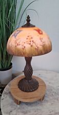 Vintage 13” Table Lamp Butterflies Frosted Art Glass Bronze Base Hurricane picture