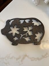 Vintage Cast Metal Pig Shaped & Heart Cut Outs Trivet Wall Hanging 8.5” Taiwan picture