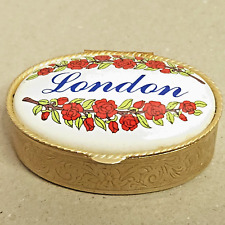 London Trinket Pill Box Gold Oval Hinged picture