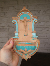 Vintage spanish Terracotta holy water font plaque crucifix holy spirit picture