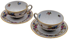 Pair of Beautiful Vintage Bavaria Cups & Saucers Tea Set Floral w/ Gold Trim picture