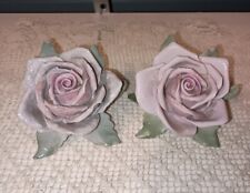 2 Vintage Capidimonte Porcelain Pink & Purple Roses N Crown picture