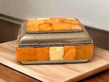 Vintage Amber and Metal Trinket Box 3.25” x 2.5” - Artisanal Craftsmanship picture